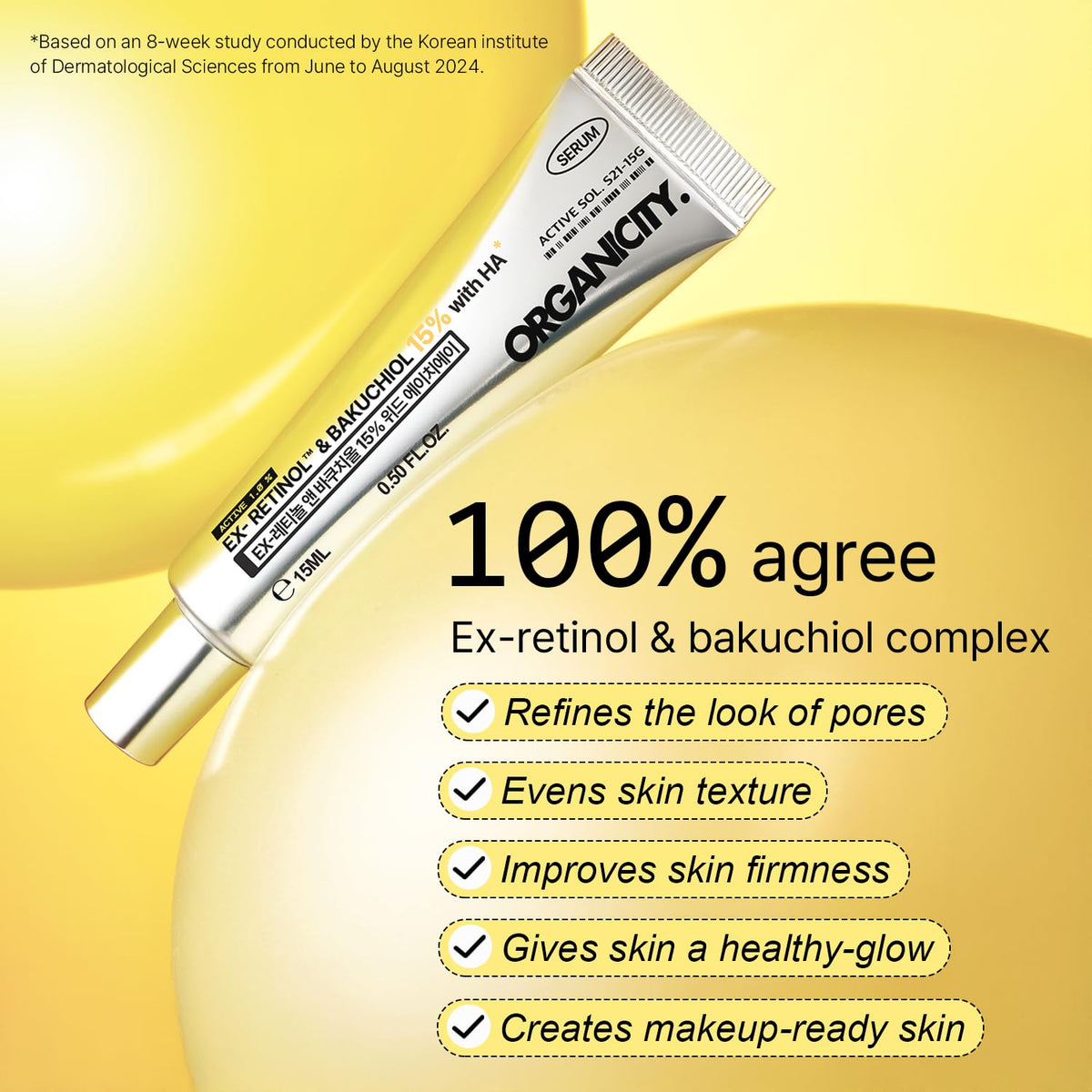 Organicity EX-Retinol & Bakuchiol 15% Facial Serum 0.5 Fl Oz | with Retinoid 1%, NAD+, EGF Peptides, Vitamin, Dexpanthenol | Korean Skin Care | for Firming and Lifting | Fragrance-Free Clean Formula