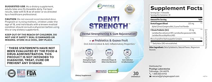 Denti Strength by PhytAge Laboratories - Chewable Dental Supplement for Teeth & Gums, Supports Oral Health, Antioxidant Support for Gums and Teeth - 30 Chewables