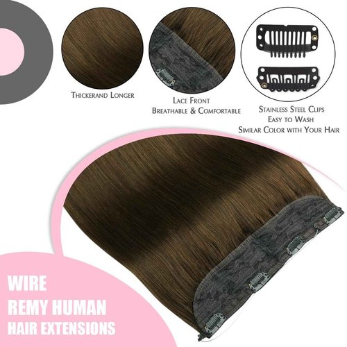 SURNEL Wire Hair Extension Invisible 18 inch Color 4 Medium Brown Secret Fish Line Hair Extensions 80g (#4,18inch)