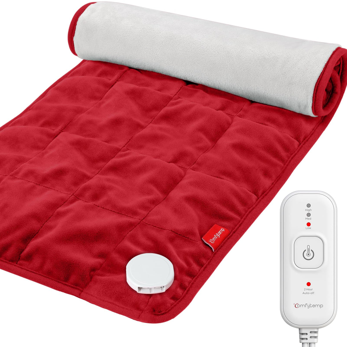 Comfytemp Weighted Heating Pad for Back & Period, 12x24 Extra Large Electric Heat Pad, 2.2 lb Neck Shoulder Heated Pad, 2H Auto-Off, Red