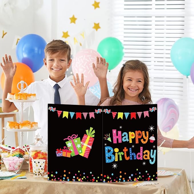 party greeting Jumbo Birthday Card Giant Guest Book Black Happy Birthday Party Decorations Supplies Gifts for Coworker Teacher Boys Girls -Large 14 x 22 inches