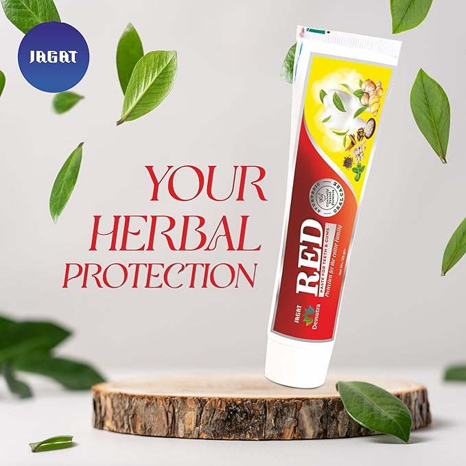 Jagat Herbal Red Toothpaste for Fresh Breathe, Doctor Recommended Natural Ayurvedic Toothpaste, Organic 100% Natural Teeth Whitening, Fluoride Free & Protects Gums, Vegan - Pack of 2