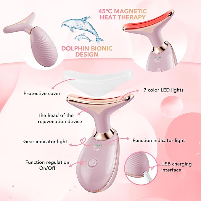 Red-Light-Therapy-for-Face, Facial Massager Wand with 7 Color - Birthday, Christmas, Mothers Day, Valentines Day, Self Care Gifts for Her Women Mom Best Friend Wife Teacher (Rose Gold)