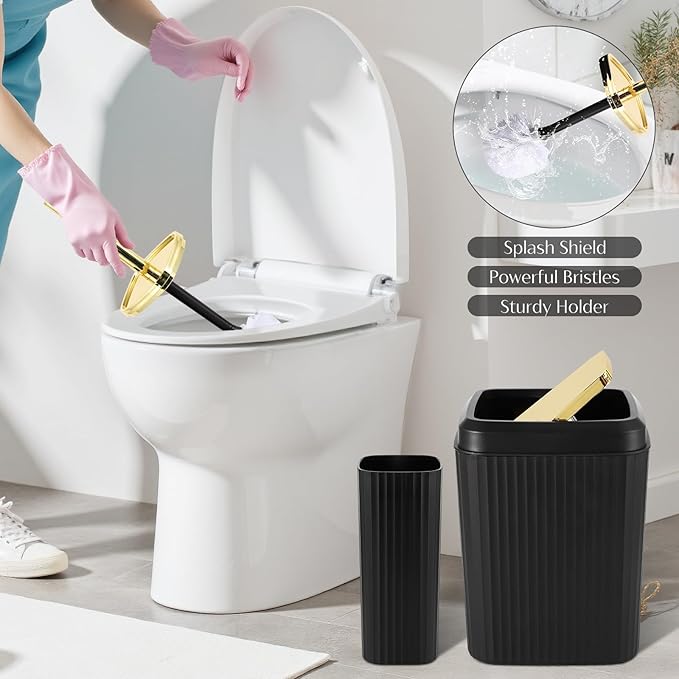 17PCS Bathroom Accessories Bathroom Set Black Bathroom Accessories,Toilet Brush, Trash Can, Qtip Holder Dispenser& 3PCS Soap Dispenser