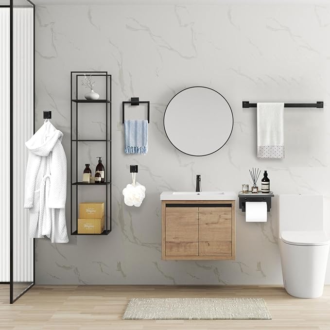 10 Pieces Black Towel Bar Set Bathroom Hardware Accessories Set Upgraded Toilet Paper Holder with Shelf Towel Holder Set for Bathroom Stainless Steel Wall Mounted 23.6in