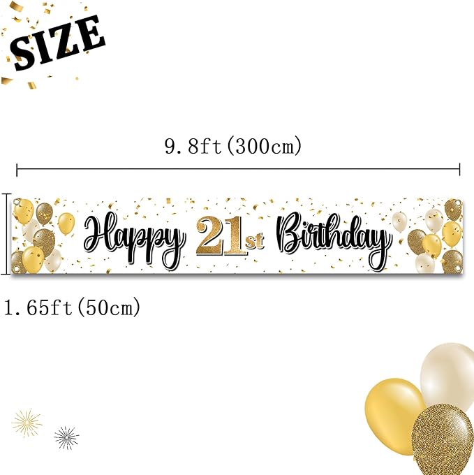 Happy 21st Birthday Decorations,21st Gold Balloon Large Birthday Hanging Banner Sign,21 Years Old Bday Party Supplies.