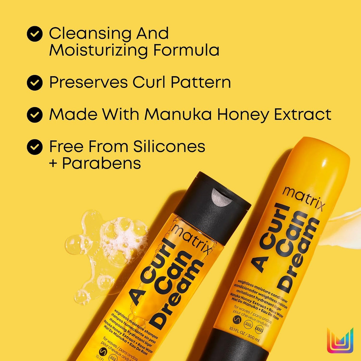 MATRIX A Curl Can Dream Weightless Moisture Shampoo, Conditioner and Spray Set | For Wavy Hair | All Day Frizz Control | With Manuka Honey Extract and Rose Water | Silicone Free | Luxury