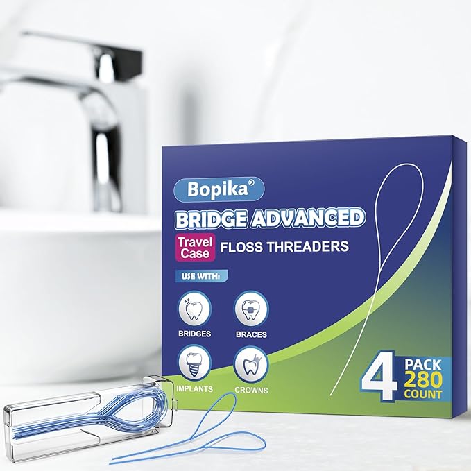 Bopika Floss Threaders Dental Floss for Braces, Bridges, and Implants 280 Count (Pack of 4)