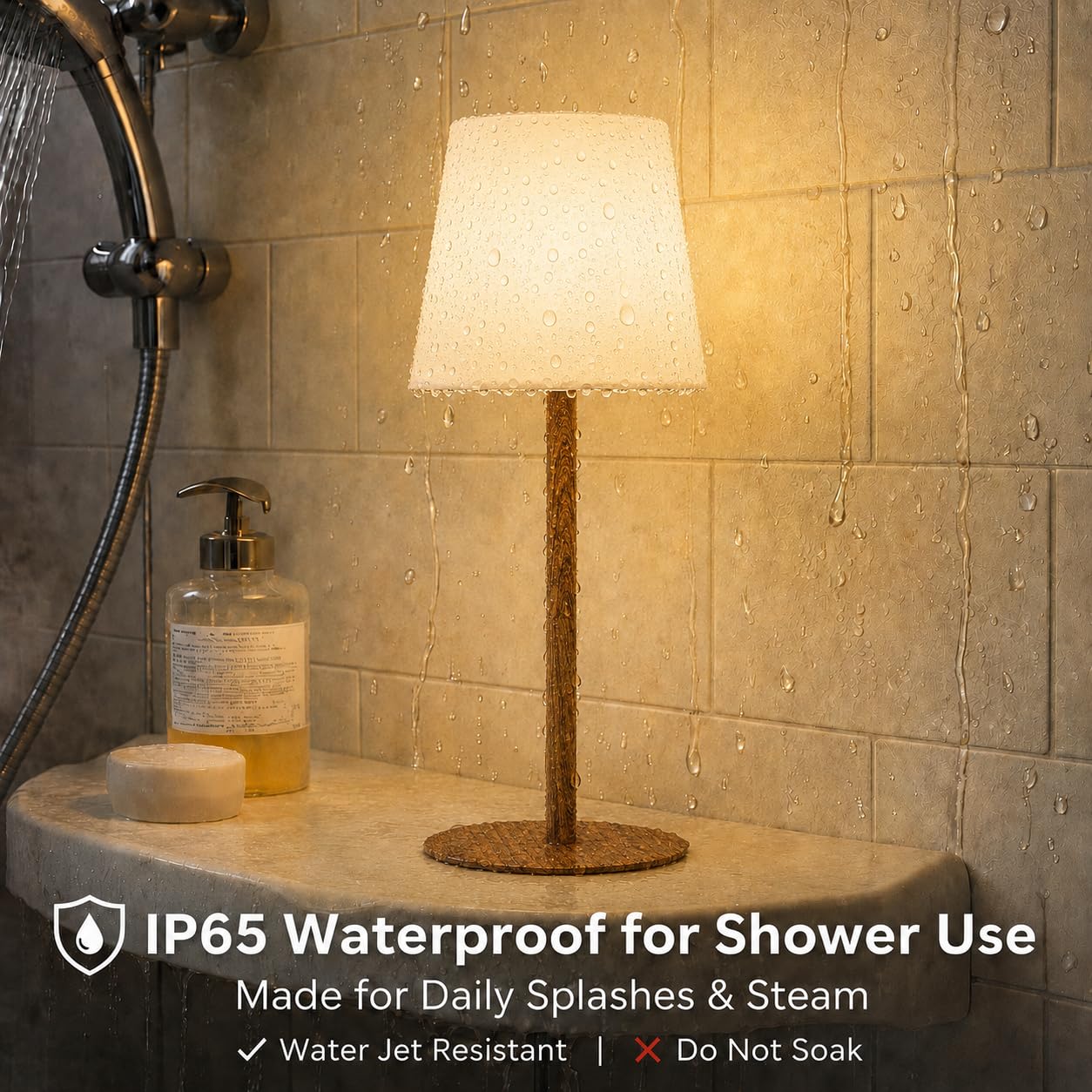 EZVALO Spa-Like Shower Lamp – IP65 Waterproof Bathroom Lamp, Rechargeable Cordless Mood Light, 3 Color Temps for Relaxing Bathroom & Bathtub Experience (1 Pack)