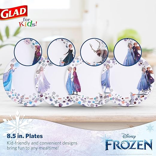Glad for Kids Disney Frozen Disposable Paper Plates, Anna and Elsa - Heavy Duty, Soak Proof, Microwavable, Kid-Friendly Snack Plates for Everyday Use, 8.5 Inch, 40 Count - 2 Pack