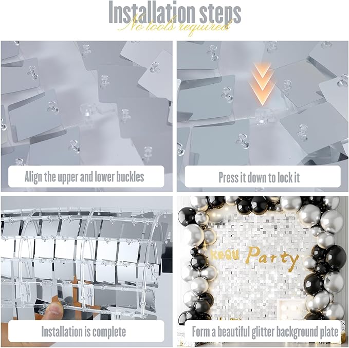 Shimmer Sequin Wall Backdrop Panels, 12pcs DIY Party Decor for Wedding, Birthday, Graduation, Anniversary, Engagement, Holiday & Home Decoration (Silver)