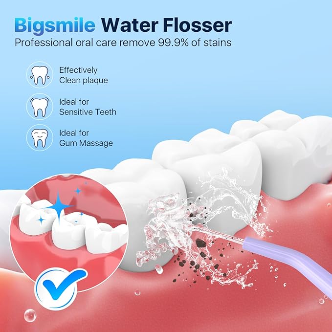 Powerful Cordless Water Flosser for Healthy Gums Rechargeable Dental Oral Irrigator for Daily Cleaning of Sensitive Gums, Orthodontic Braces to Help Prevent Infections and Bad Breath（Purple