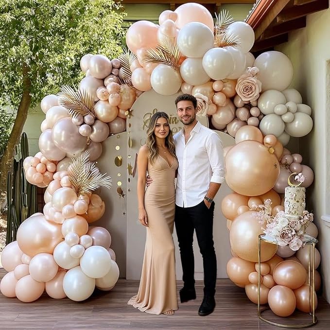 Blush Pink Balloon Garland, Double Stuffed Dusty Rose Pink Beige Balloons White Champagne Pearl Balloon Arch Kit for Baby Shower Birthday Bridal Shower Wedding Mother's Day Party Decorations