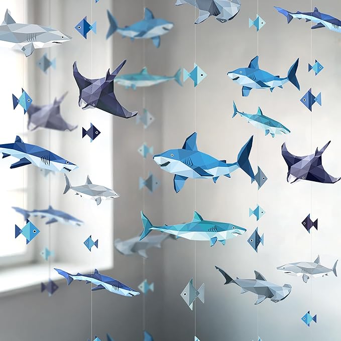 Cheerland Shark Party Decorations Shark Week Decorations Garland Backdrop Birthday Decor Under the Sea Animals Ocean Nautical Summer Fish Theme Hanging Streamers for School Classroom Bday Supplies