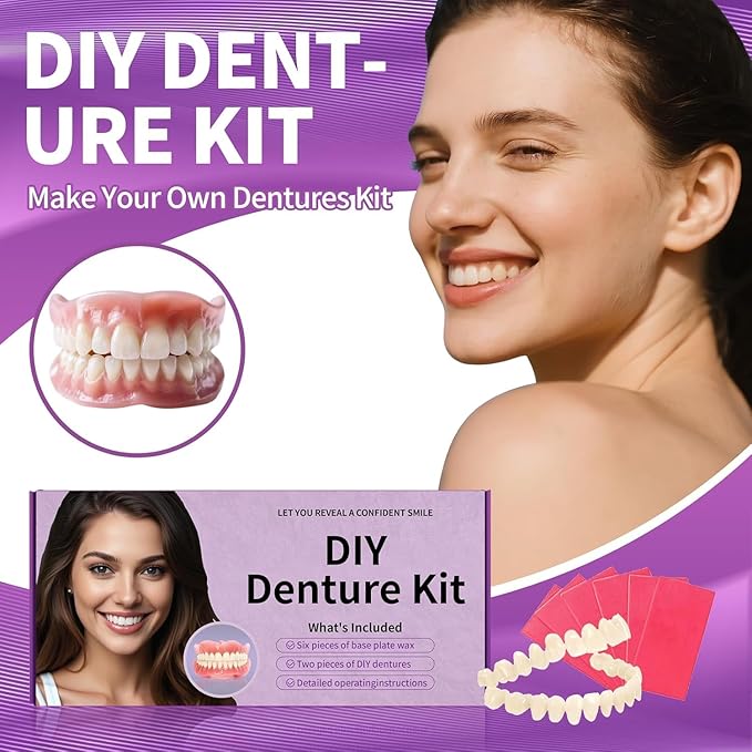 At-Home DIY Denture Kit – Full Set Upper & Lower False Teeth, Reusable Resin, Customizable Fit, A03