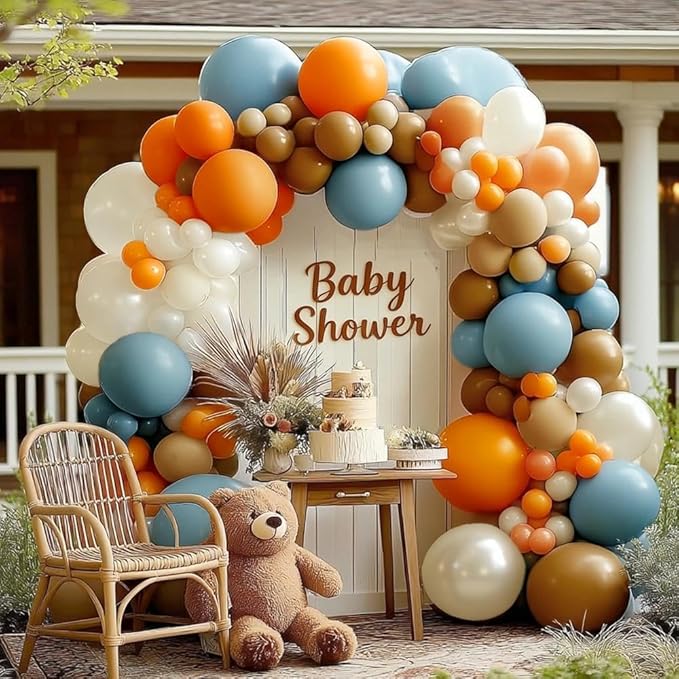 Blue Orange Balloon Garland Double Stuffed Dusty Blue Brown Nude Balloons Pearl White Sand Balloon Arch Kit for Birthday Baby Shower Bridal Wedding Gender Reveal Graduation Party Decorations