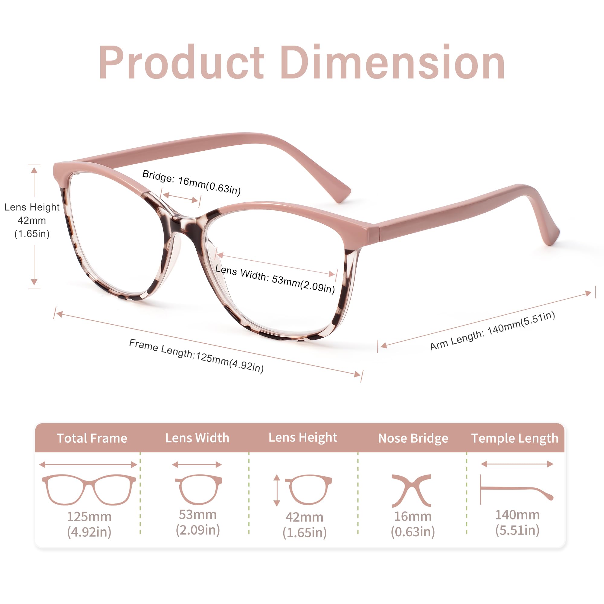 Madison Avenue Square Vintage TR90 Blue Light Blocking Reading Glasses for Women, Computer Readers Eyeglasses Pink Demi 2.25 Magnification