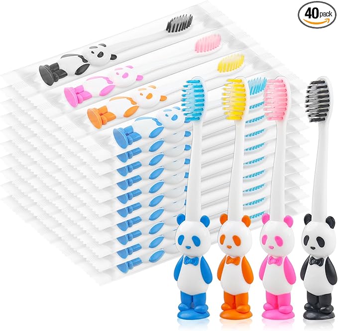 Disposable Toddler Toothbrush Kids Bulk Pack of 40,Suction Cup Bulk Children Toothbrushes for Kid Age 2+ Individually Wrapped Animal Toothbrush for Boys,Girls,for Home,School,Camp,Daycare,Travel