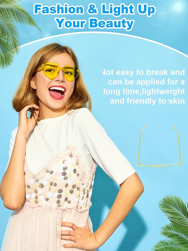 Heart Shaped Sunglasses for Women Colorful Glasses Fun Trendy Transparent Heart Sunglasses Party Favor (1 Pair-Transparent Yellow)