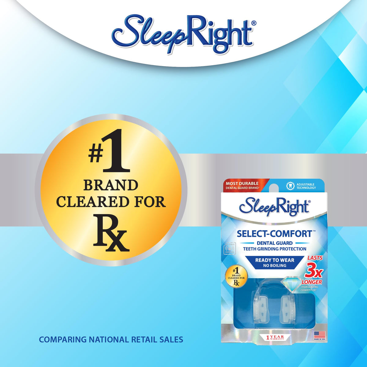 SleepRight Select-Comfort Night Guard – Dental Mouth Guard for Sleeping, Prevents Teeth Grinding & Clenching, Bruxism Protection (New Version)