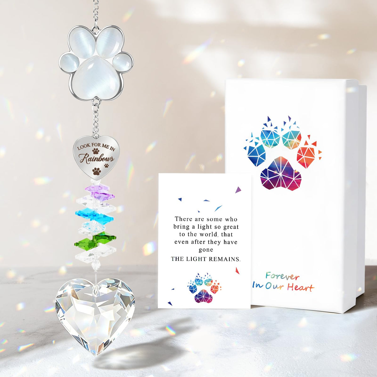Pet Memorial Gifts for Loss of Dog or Cat, Paw Print Crystal Suncatcher