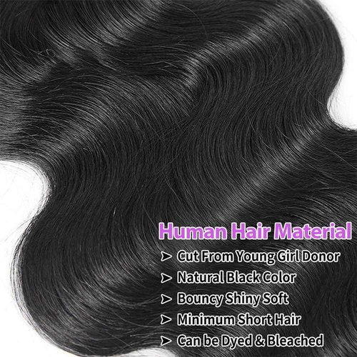 Body Wave Bundles Human Hair 18 20 22 Inch Human Hair Bundles 100% Unprocessed 12A Brazilian Virgin Human Hair Extensions for Women Natural Black