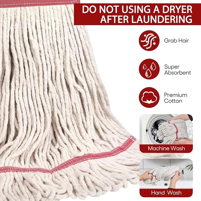 Matthew Cleaning Pack of 12 Heavy Duty Commercial White Mop Head Replacement for General and Floor Cleaning,Wet Industrial Blend Cotton Looped End String Head Refill