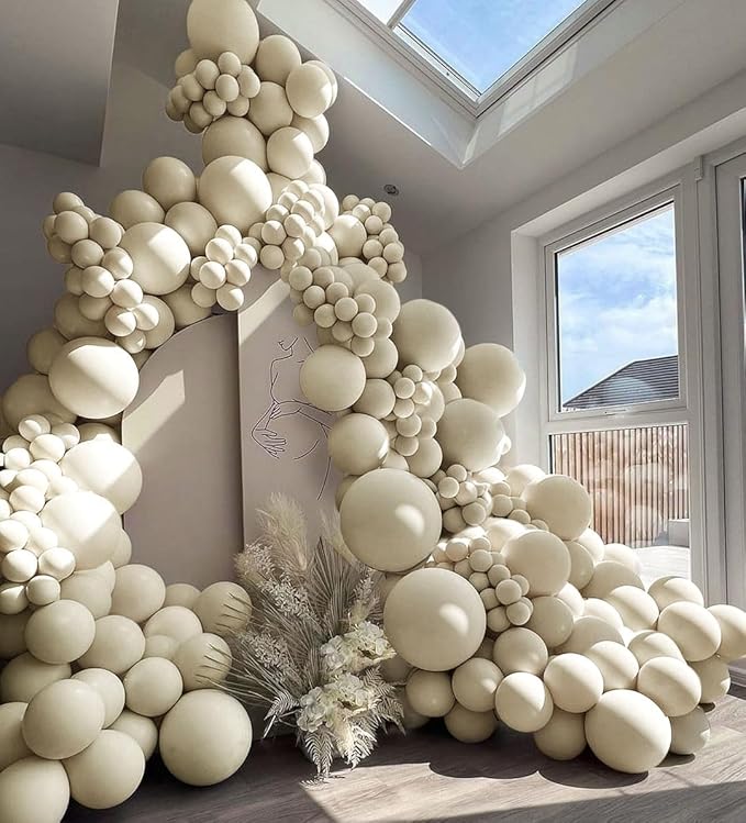 Double Stuffed White Sand Balloons Different Sizes 18In 12In 5In Light Grey Pastel Balloon Garland Kit Off White Balloon Arch For Birthday Baby Shower Bridal Wedding Neutral Boho Theme Party
