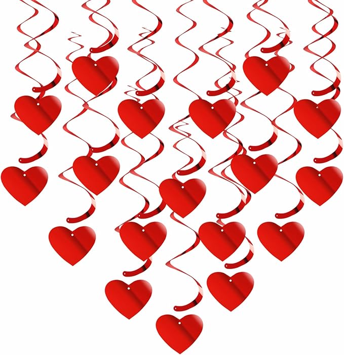 Red Heart Swirls Party-Decorations - 18Pcs Romantic Special Night Galentines Hanging Streamers Garland,Valentines Girl Wedding Anniversary Baby Bridal Shower Birthday Decor Supplies Hugtmr