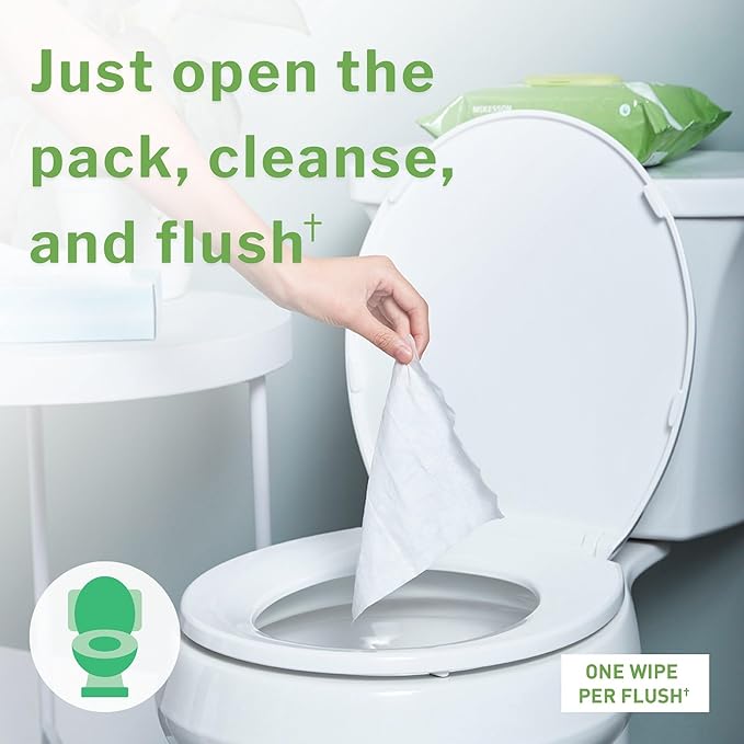 McKesson Flushable* Adult Wet Wipes – 576 Wipes (6 Pack of 96) – Aloe & Vitamin E, Plant-Based Cleansing Wipes, Scented