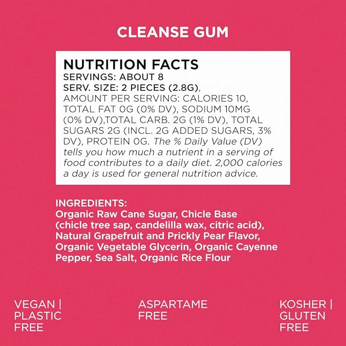 SIMPLY Gum Cleanse (Grapefruit and Prickly Pear), Plastic-Free Natural Chewing Gum, 12 Pack (180 Pieces) | Vegan, Kosher, Non GMO, Aspartame Free and Sorbitol Free