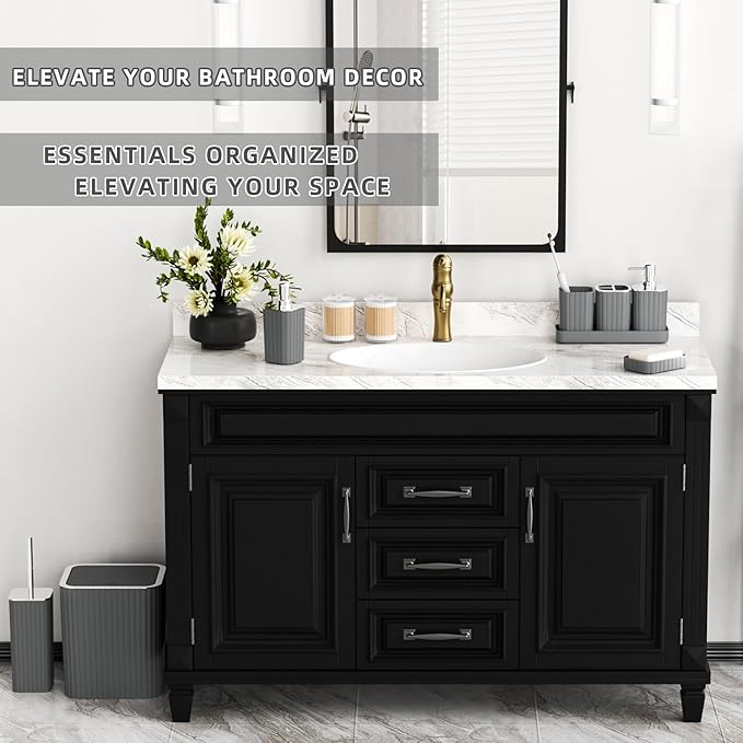 Bathroom Accessories Set - Gorgeous Grey Bathroom Set, 10PC Bathroom Accessory Set, Gray Bathroom Accessories Set, Trash Can, Qtip Holder Dispenser & Soap Dispenser