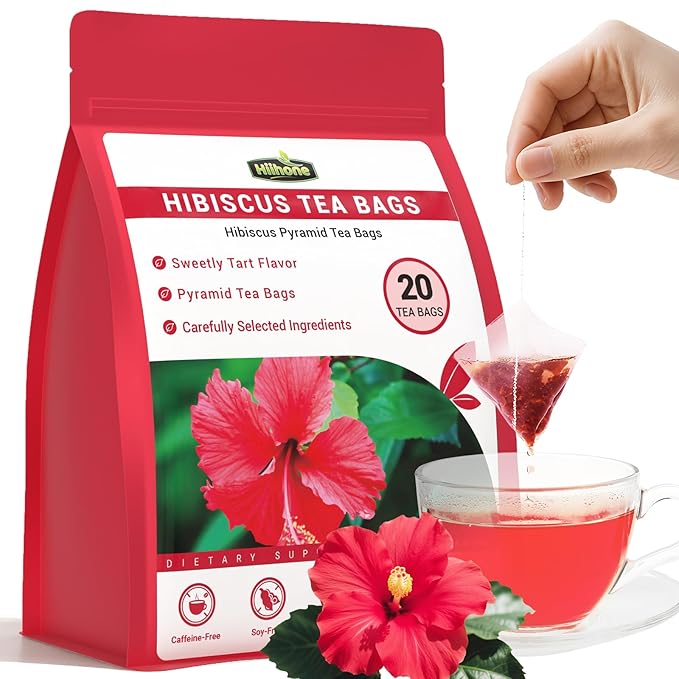 Hibiscus Tea Bags, Hibiscus Flower Herbal Tea - Rich in Vitamin C, Caffeine Free,Sugar Free, 50 Teabags
