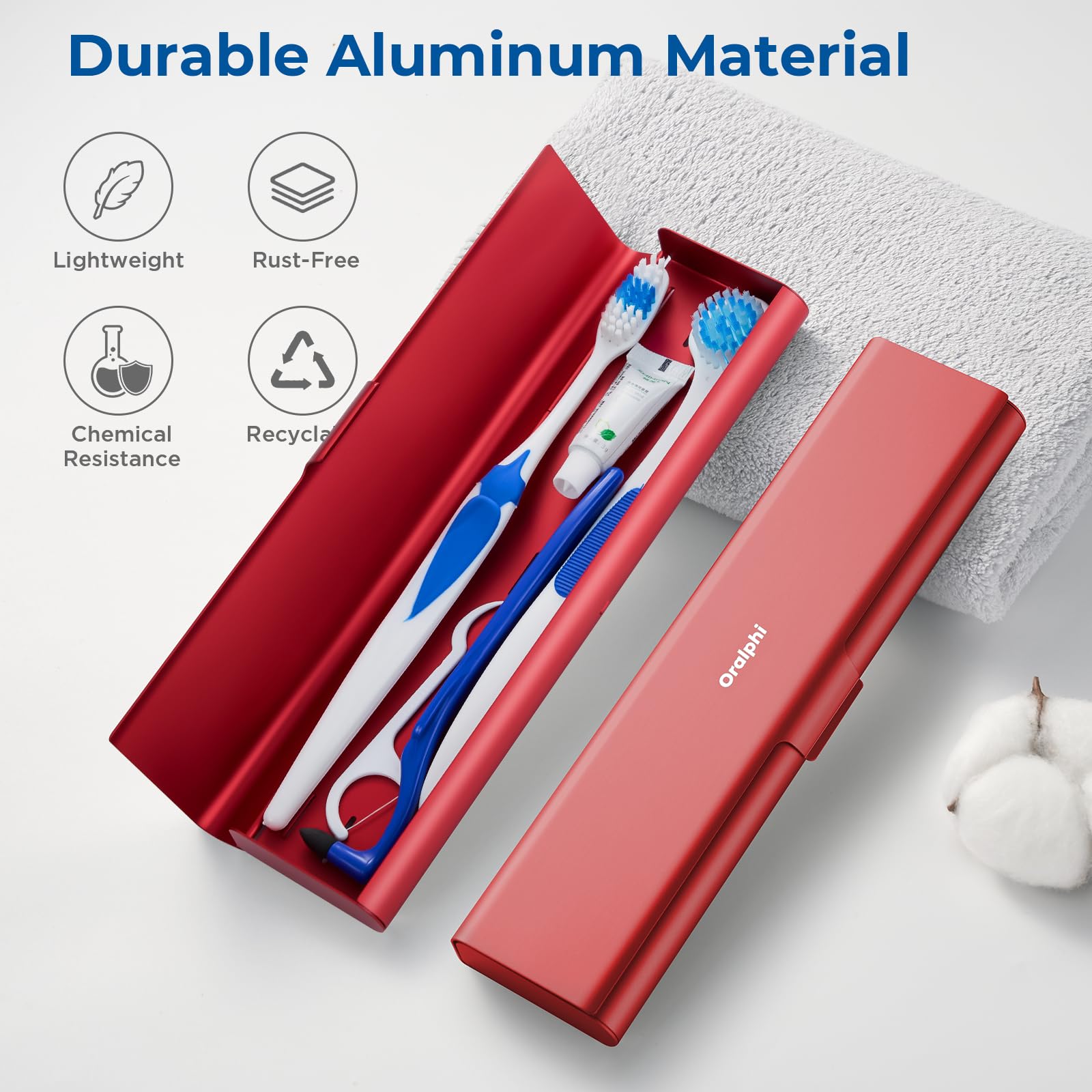 Oralphi Wider Aluminum Toothbrush Travel Case, Portable Travel Toothbrush Holder, Durable Manual Toothbrush Box Container for Traveling, Bathroom, Camping, Business Trip, Red