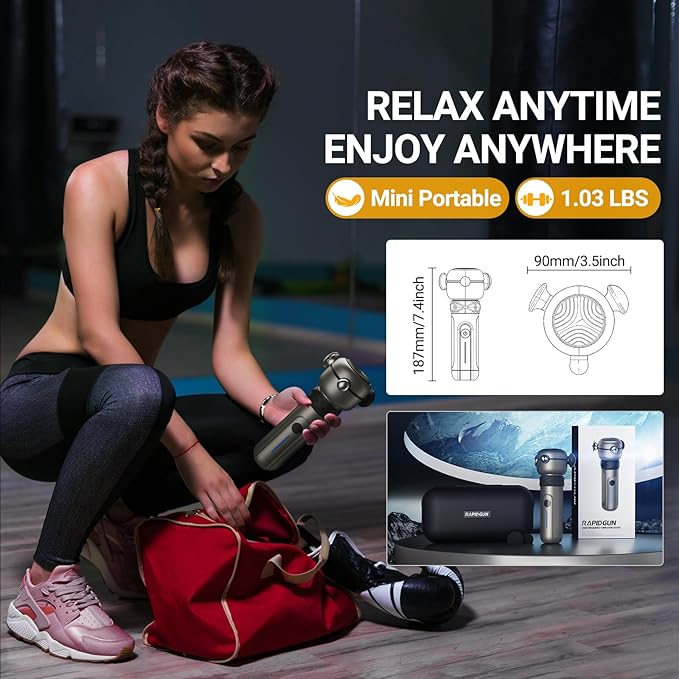 Lite Deep Tissue Therapy Massage Gun - 6500 RPM Portable Vibrating Massager for Pain Relief, Trigger Points & Stiffness, Handheld Muscle Massager for Athletes, Active Men & Women, Travel Size