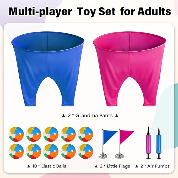 Granny Pants Yard Game for Adults (40 in * 31.5 in),2Pcs Granny Pants Outdoor Games with 10 Bouncy Balls,2 Pumps & Flags, Granny Pants Game for Valentine Easter Carnival Party Gatherings(Large)