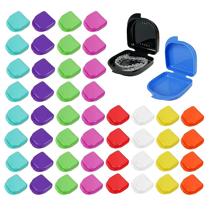 60PCS Retainer Case with Vent Holes,Larger Size 10 Color Denture Case,Portable Multi-Purpose Mouthguard Storage for Travel Home Office Business Trip