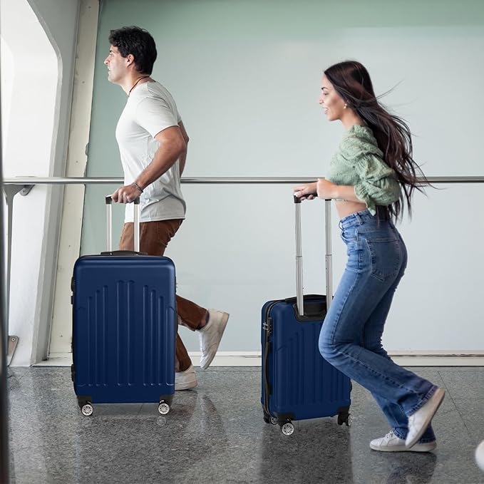 Karl home Luggage Sets 3 Piece, ABS Hardside Suitcase Set with Double Spinner Wheels & TSA Lock for Travel Business, 3-Piece Set (20/24/28), Navy Blue