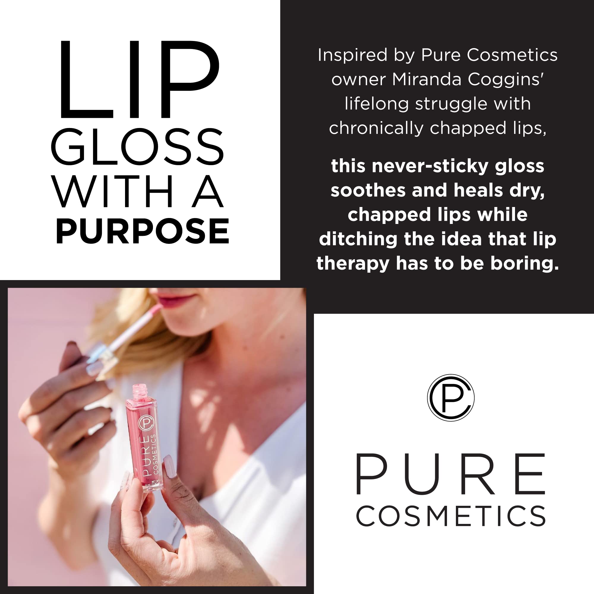 Pure Illumination Light-Up Lip Gloss with LED-Lit Applicator Brush + Side Mirror, Non-Sticky, Moisturizing Hydrating Lip Glosses with Lanolin, Jojoba Oil, & Vitamin E, In the Buff
