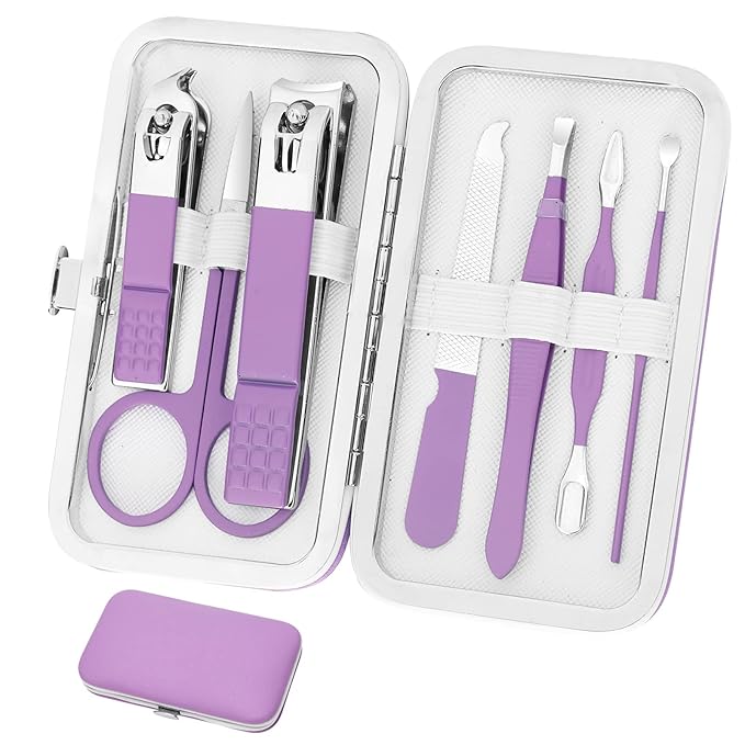 Aceoce Manicure Set Women's Nail Clipper Set Nail Kit with Travel Case - Purple, Stainless Steel, Compact, Curved Edge, Perfect for Travel & Everyday Use