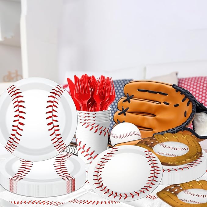 Baseball Party Decorations,168pcs Baseball Birthday Decorations Tableware Baseball Plates and Napkins Cups for Boy Birthday Party,Serve 24