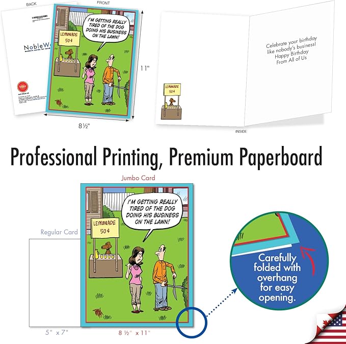 NobleWorks Jumbo Hysterical Birthday Paper Card From Us 8.5 x 11 Inch with Envelope (1 Pack) Big, Jumbo Bday Dog Business J6374BDG-US