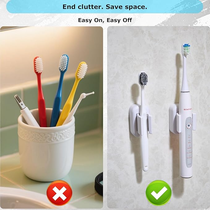 2PCS Toothbrush Holder Wall Mounted, Self Adhesive Electric Toothbrush Organizer for Bathroom, Waterproof Multi-Function Holder for Dorm, Cabinet(White)