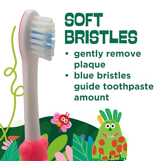 GUM Monsterz Children and Toddler Toothbrush, Soft Bristled Kids’ Toothbrush with Suction Cup, for Ages 2+, 2 Count(Pack of 6)