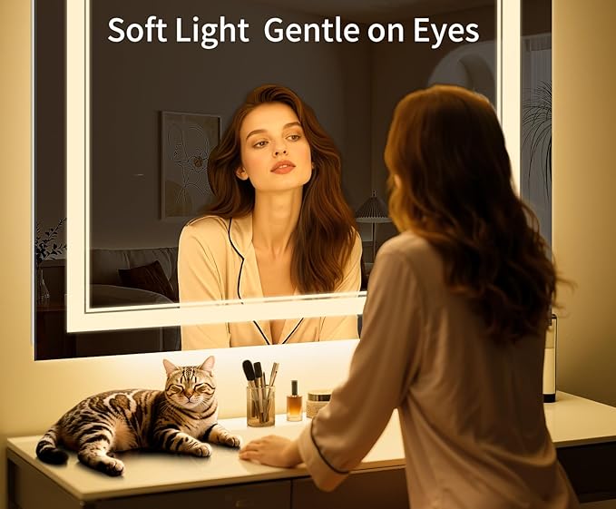 38"x30" LED Bathroom Mirror with Anti-Fog, Stepless Dimmable Lights, 3 Color Modes, Shatter-Proof Tempered Glass, Memory Function & Waterproof Design