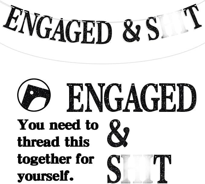 Look At You Getting Engaged Banner, Newly Engaged Gift for Bride, Engagement/Wedding/Brial Shower Party Decoration Supplies for Friends, Black Glitter