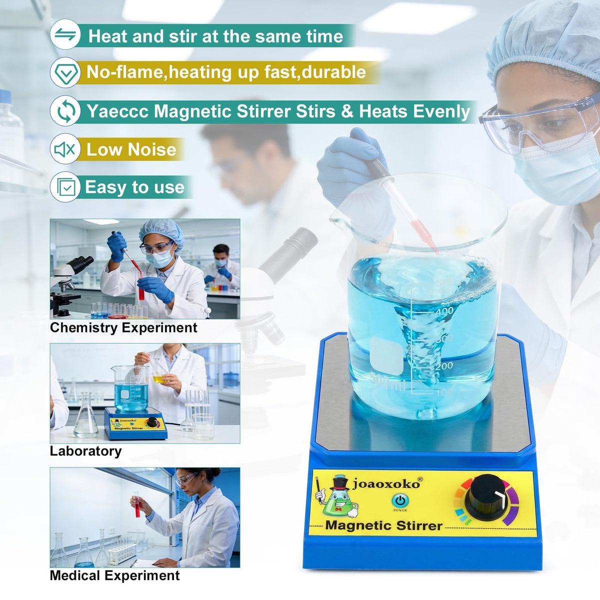 joaoxoko Magnetic Stirrer with 4 Stir Bars, Stir Plate with Stir Bar Retriever,3000ml Max Capacity No Heating 100-3000RPM, Portable Mixer for Yeast Starter/Chemistry/School (6)
