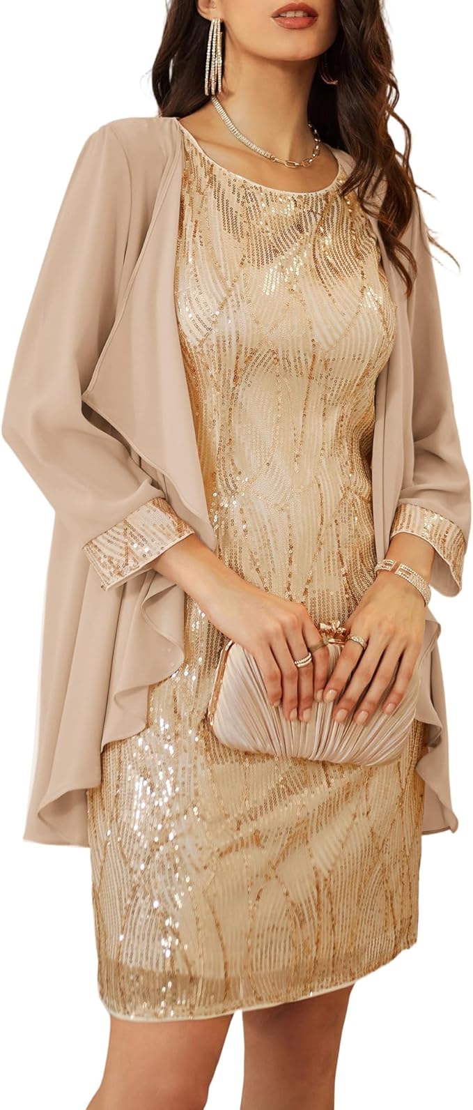GRACE KARIN Women's Sequin Dress - Wedding Guest & Mother of The Bride Formal Dress - Two Piece Knee Length