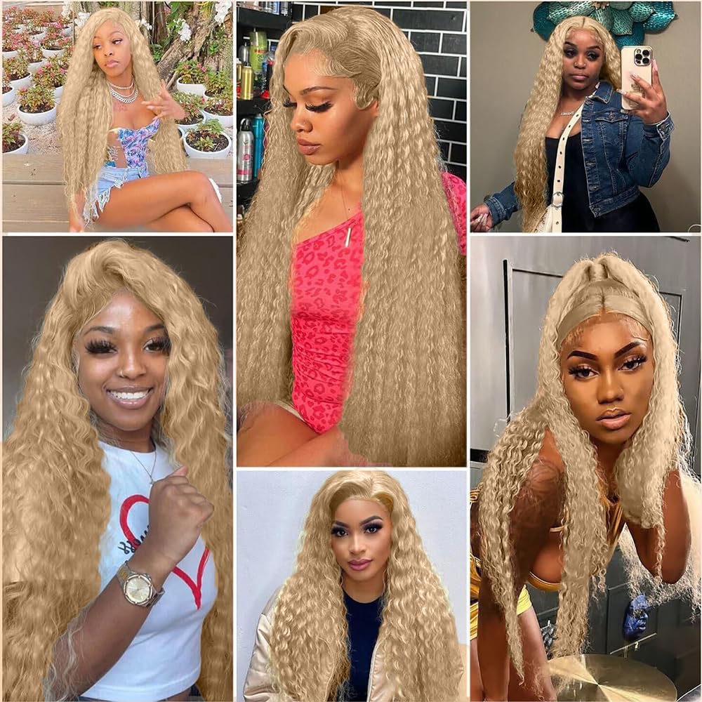 #22 Blonde Bundles Human Hair Water Wave Bundles 22 24 26 Inch Human Hair Weave 3 Bundle 50 Grams/Bundle Unprocessed Brazilian Virgin Hair Ash Blonde Water Wave Human Hair Extensions
