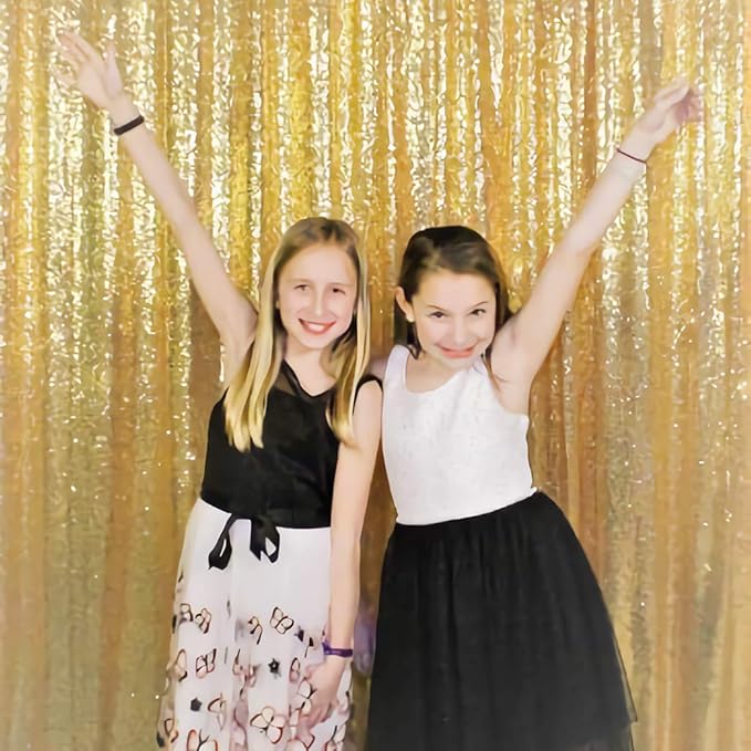 Juya Delight 6ft x 8ft Gold Sequin Backdrop Curtain Glitter Photo Booth Backdrops for Party Wedding Photography Decorations